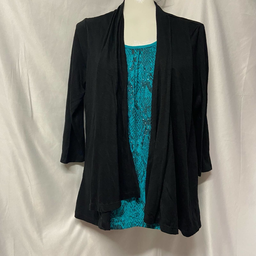 White Stag Blouse Layered Size S Teal Black  Sequin